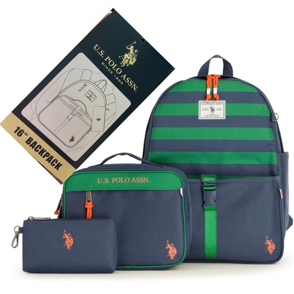 US Polo Assn Backpack, Waterproof Lunch Bag and Pencil Case for Kids, Navy Blue - Picture 1 of 12